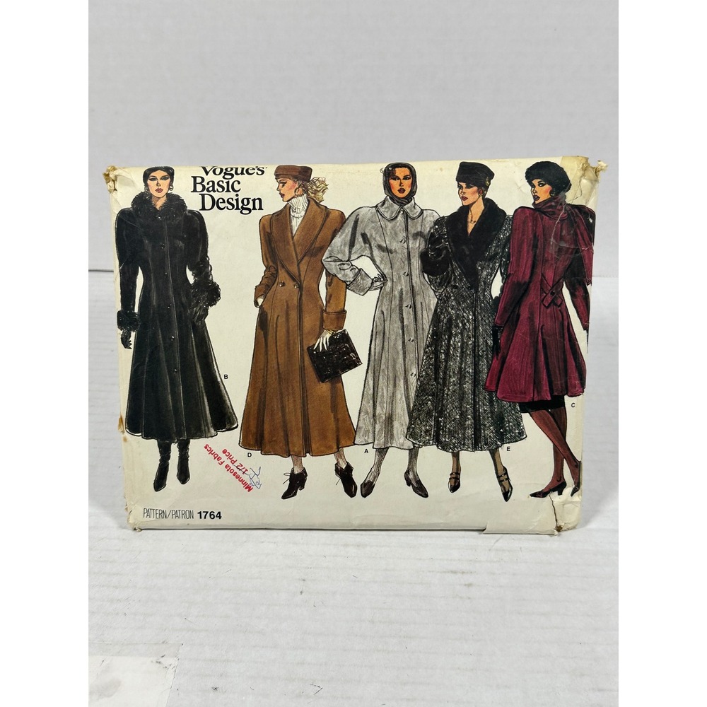 Vintage Vogue 1764 Misses Coat Sewing Pattern Size 16 Fitted Flared 80s Uncut